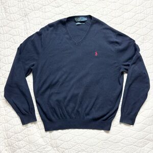 Polo Ralph Lauren 100% Pima Cotton Knit Sweater Grandpacore Preppy Red Pony XL